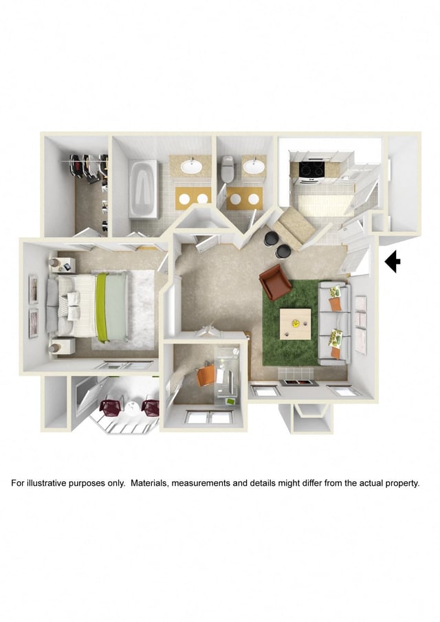 1Bedroom/1Bath w/ Study floor plan