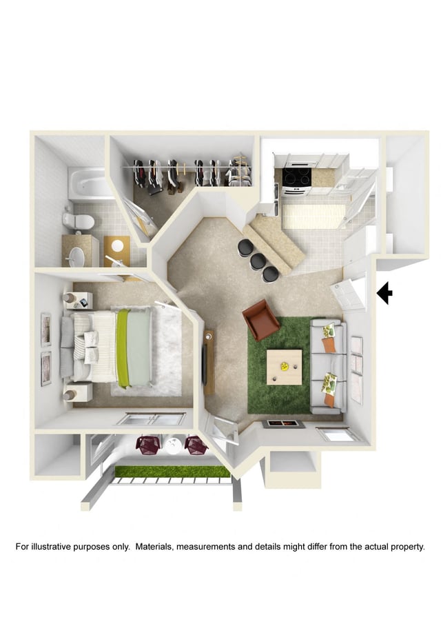 1Bedroom/1Bath floor plan