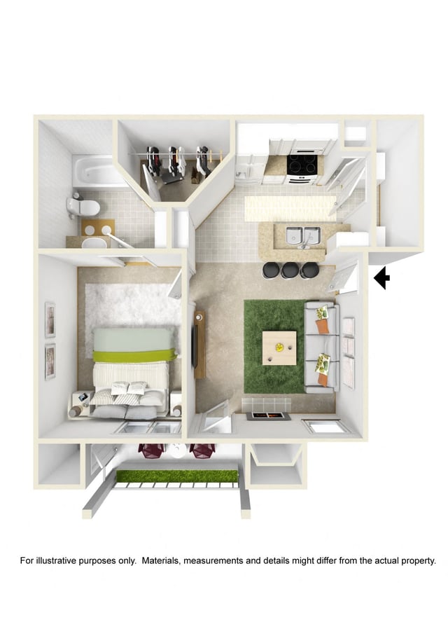 1Bedroom/1Bath - Studio floor plan