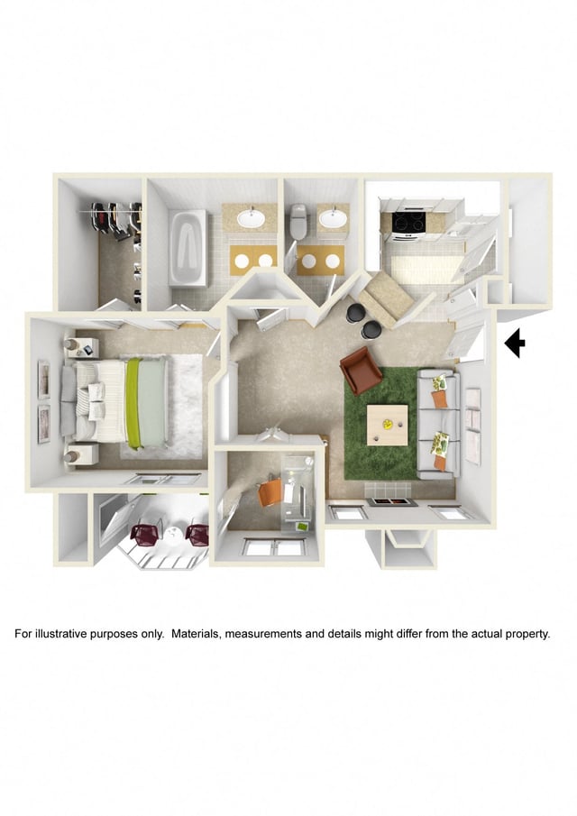 1Bedroom/1Bath w/ Study floor plan