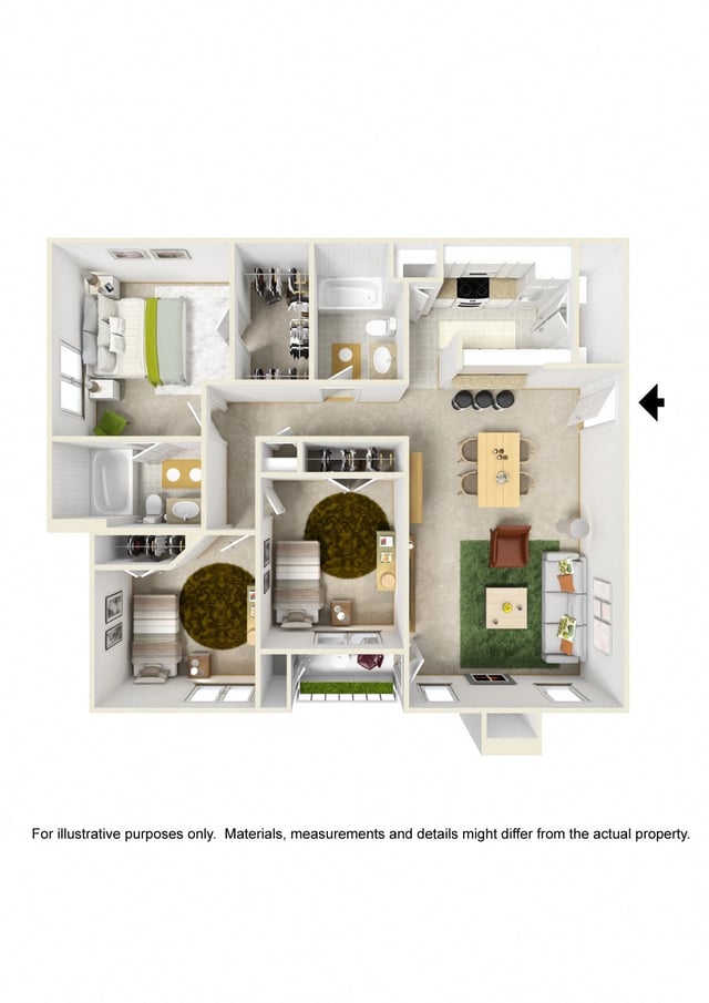 3 Bedroom 2 Bath floor plan