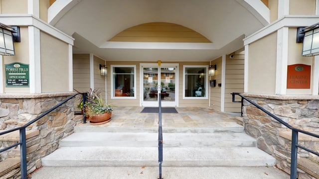 Building entrance and leasing center at Forest Hills Estates.
