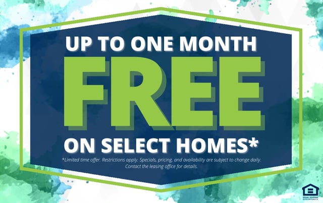 Up to one month free on select homes graphic