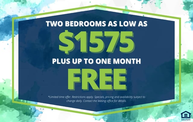 Two bedroom apartment for rent starting at $1575 with up to one month free. 
