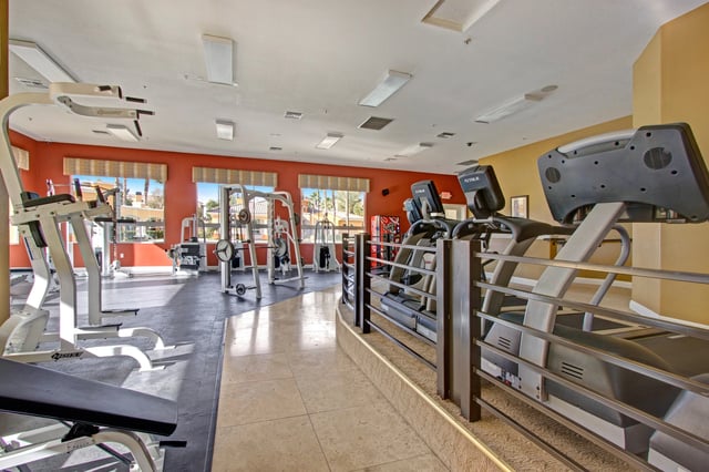 Treadmills and weight machines in a modern fitness center.