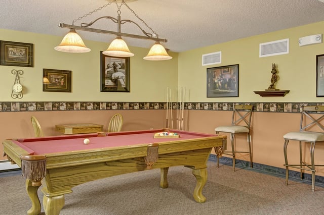 Pool table in a community game room.