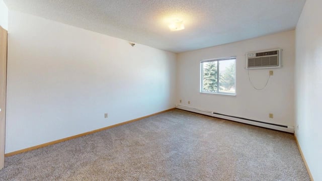 Empty living room with carpet and a window.