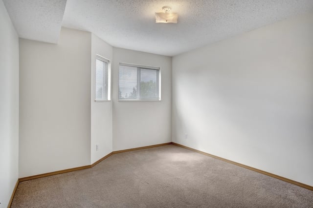 Empty room with carpet and two windows