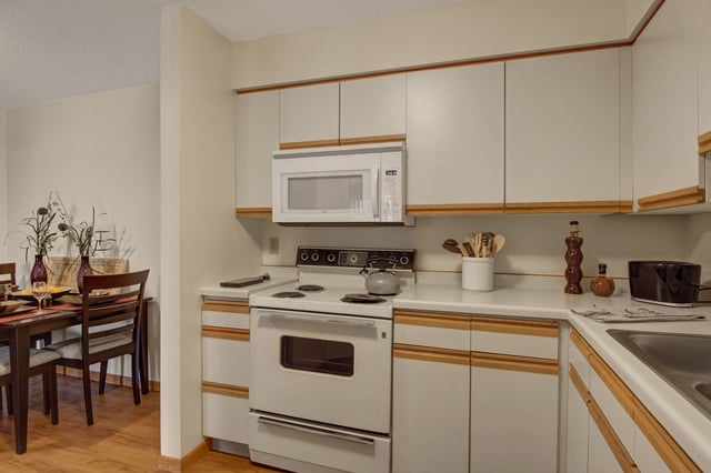 Kitchen with white cabinets and a stove.