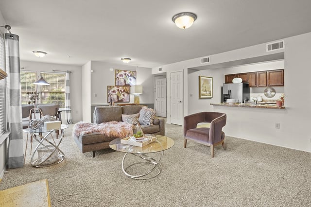 Living room and kitchen area of an apartment