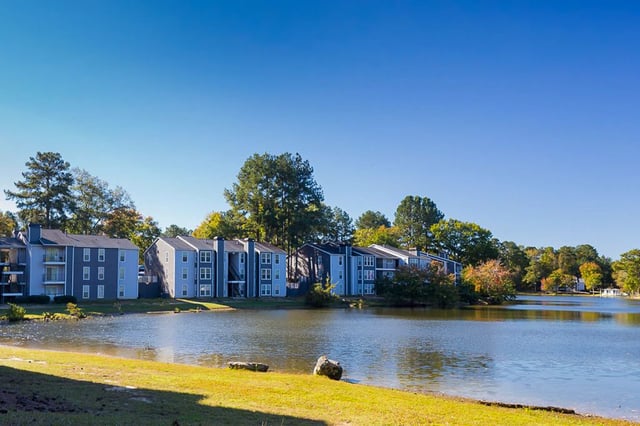 Apartment buildings on a lake