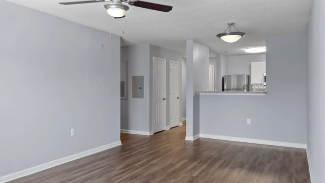 Living room and kitchen area of an apartment