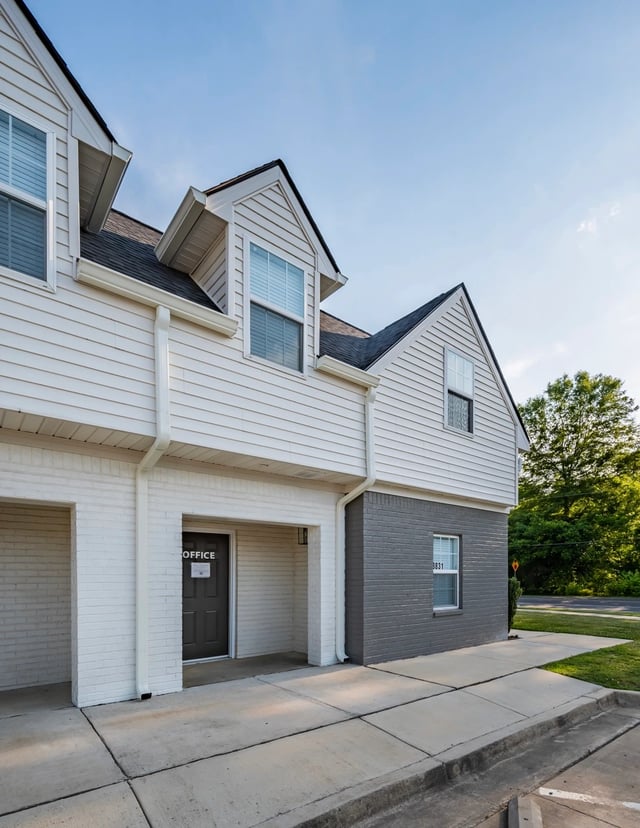 Exterior view of the apartment building's office entrance.