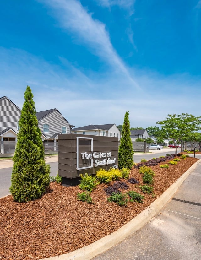 Signage for The Gates at South Bend apartment complex.