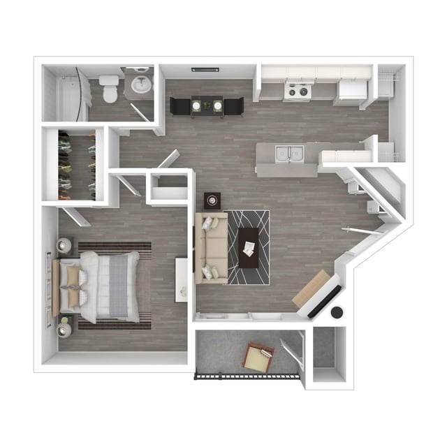 1-bedroom, 1-bathroom floor plan