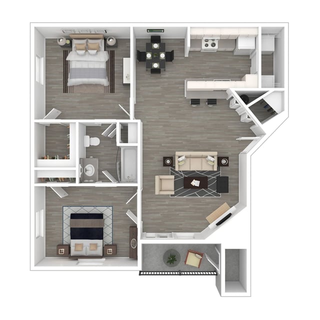 2-bedroom, 2-bathroom floor plan